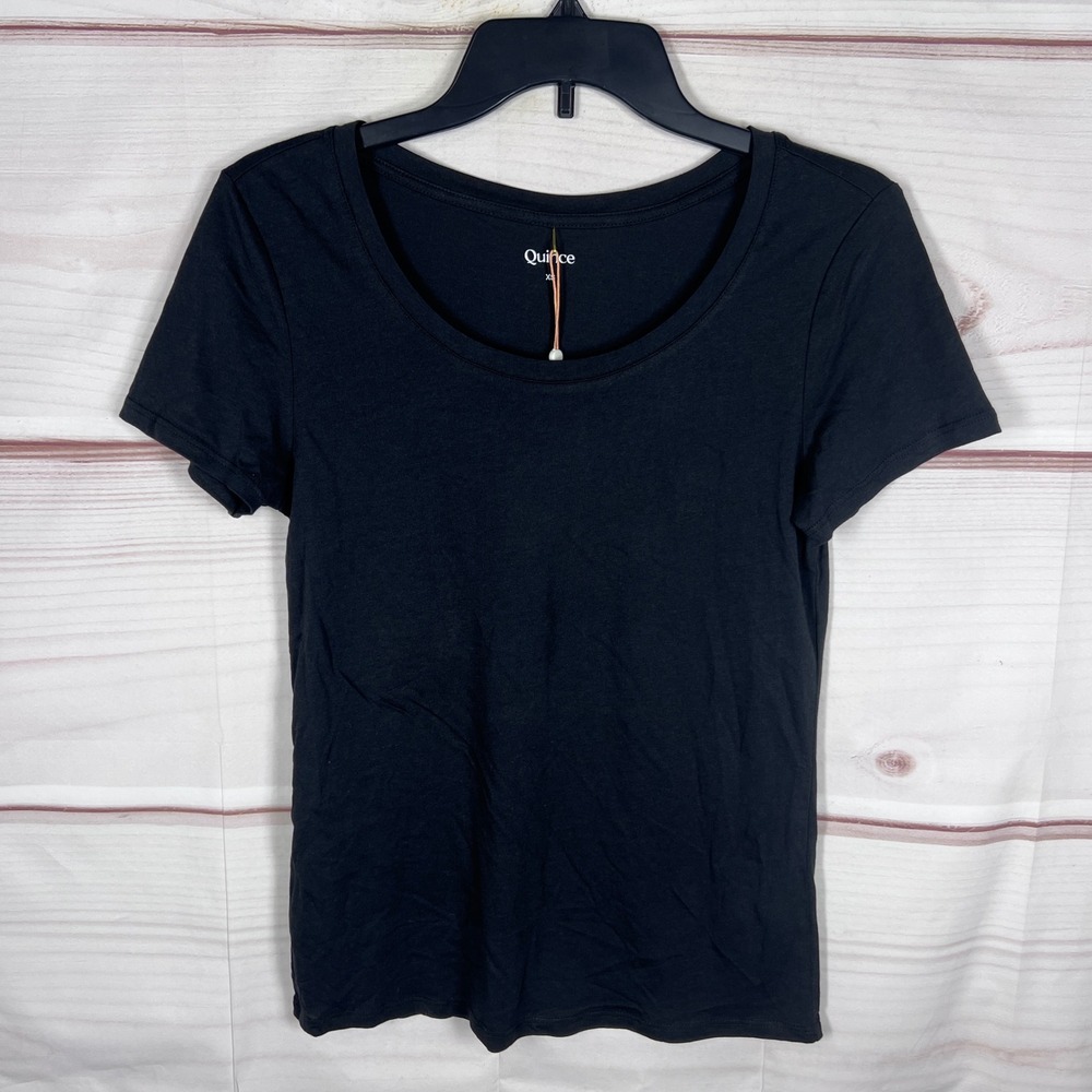 Quince T-Shirt Womens XS Black Modal Cotton Scoop Neck Short Sleeve Basic Top